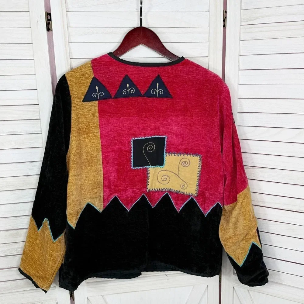 Vintage Pushpa‎ Jacket Women Medium Velour Patchwork Tapestry Embroidered 90s